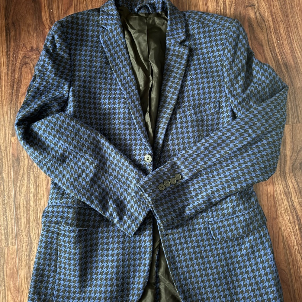 Topman Blue and Black Houndstooth Blazer